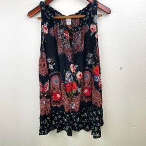 Y2K 90s Womens Top Sz L Whimsigoth Witchy India Festival Boho Hippie Flowy Roses